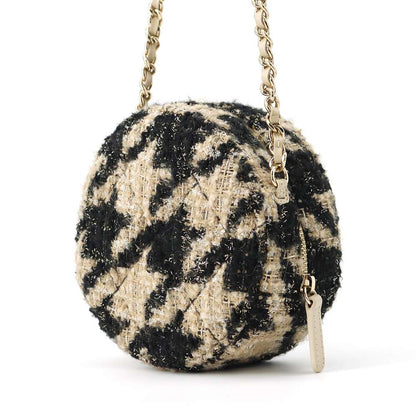 Chanel CC Logo Round ChainShoulder Beige/Black AP0986 Tweed Boa