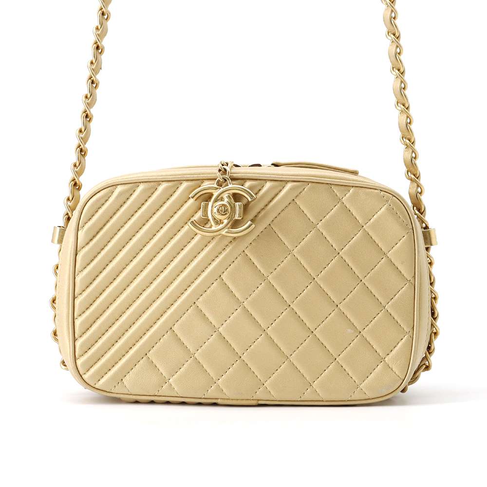Chanel Cocoboy Matelasse Double Zip Camera Bag Gold A92656 Leather