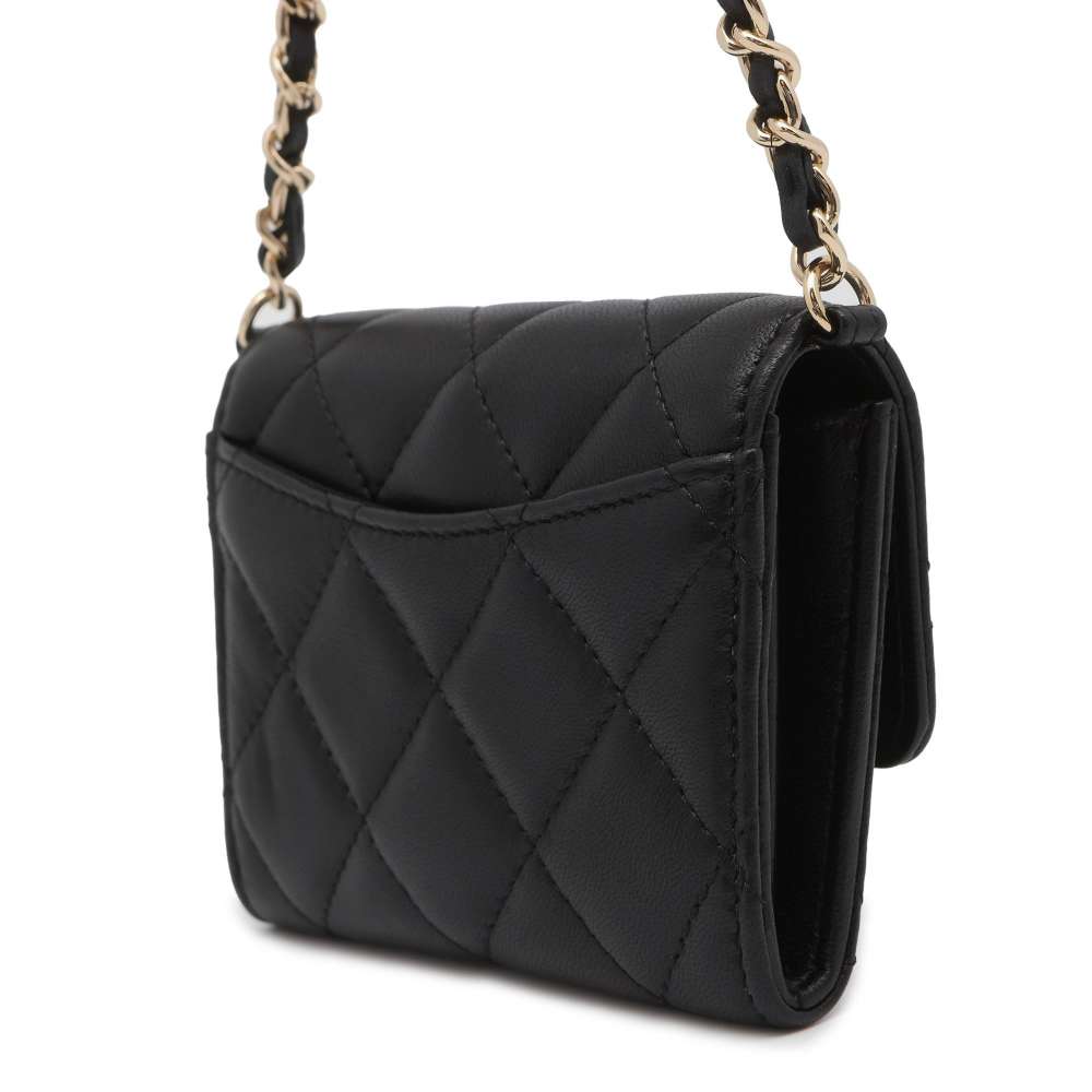 Chanel Matelasse Pearl Chain Wallet Black AP2583 Lambskin