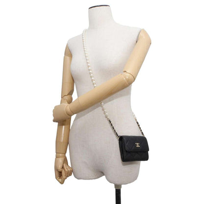 Chanel Matelasse Pearl Chain Wallet Black AP2583 Lambskin