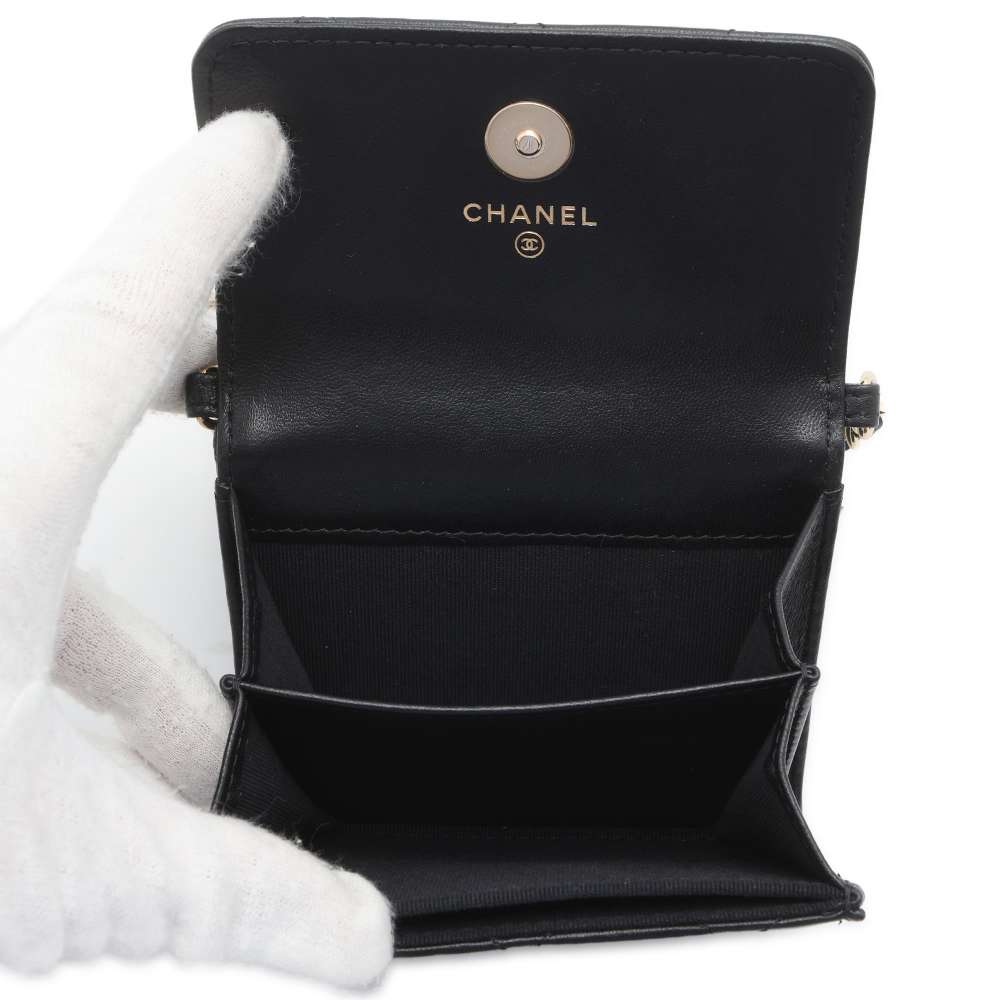 Chanel Matelasse Pearl Chain Wallet Black AP2583 Lambskin