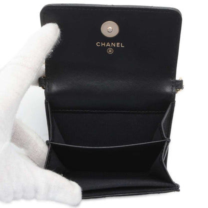 Chanel Matelasse Pearl Chain Wallet Black AP2583 Lambskin