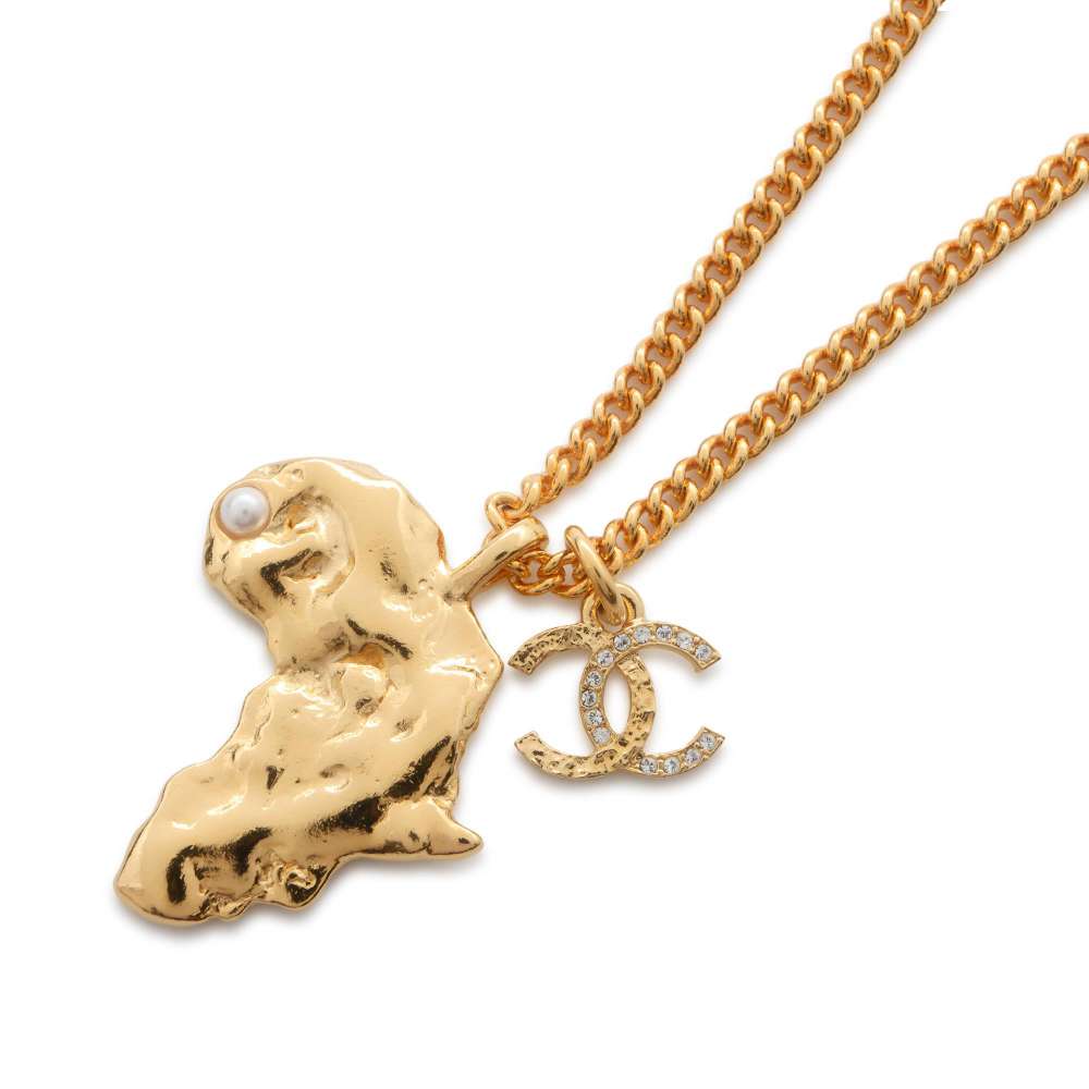 Chanel African Continent Necklace Gold Gold Plated