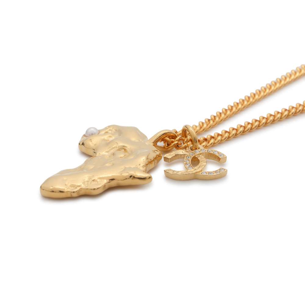 Chanel African Continent Necklace Gold Gold Plated
