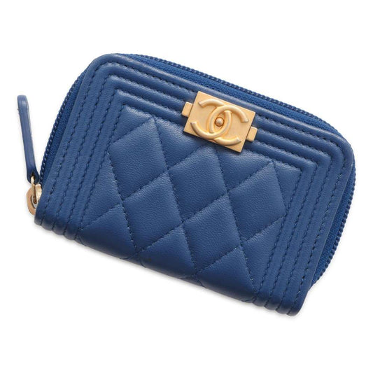 CHANEL Boy Chanel Compact Wallet Blue A80602 Lambskin