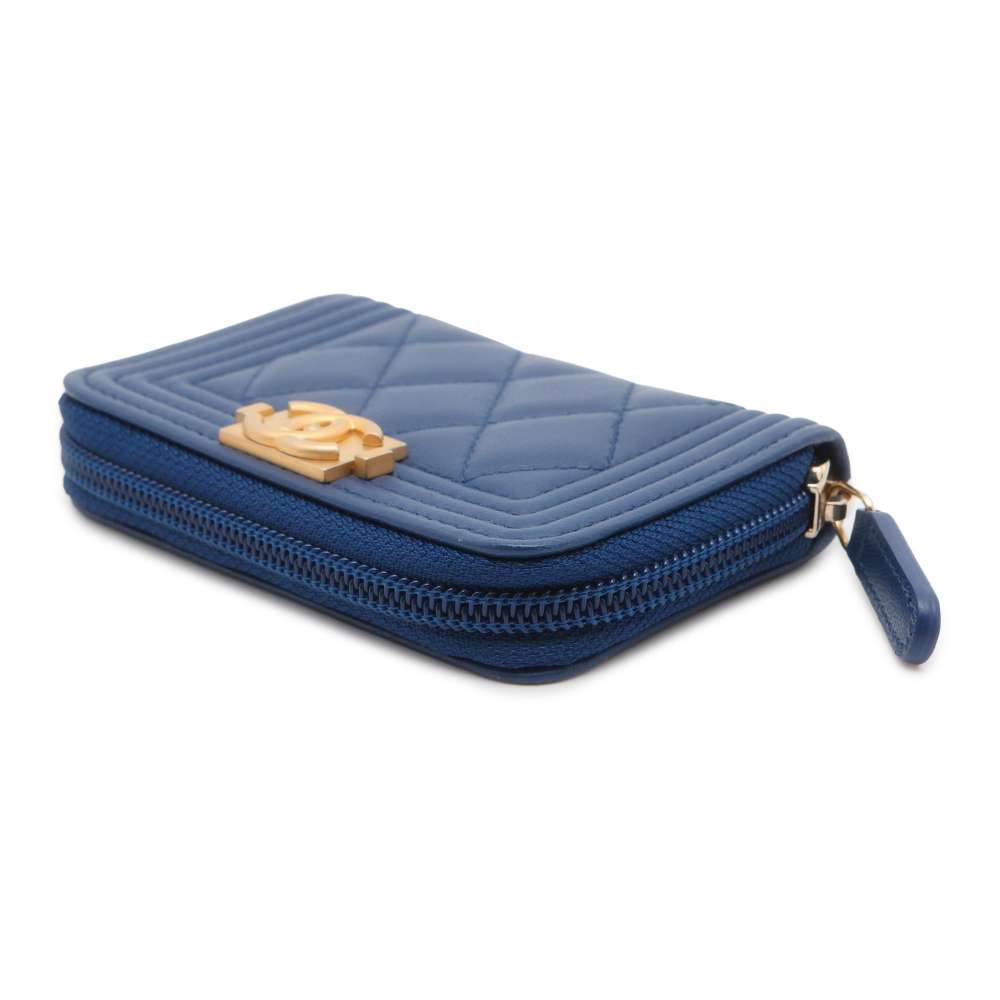 Chanel Boy Chanel Compact Wallet Blue A80602 Lambskin