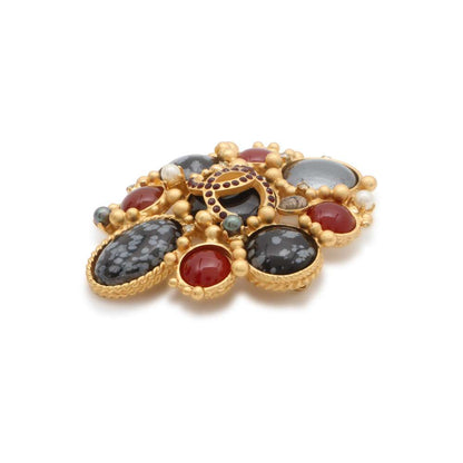 Chanel CC Logo Color Stone Brooch Gold/Black/Red Metal