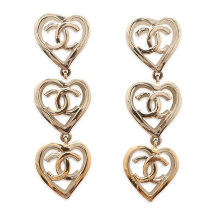 Chanel CC Logo Heart Earrings Gold Gold Plated
