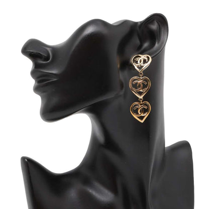 Chanel CC Logo Heart Earrings Gold Gold Plated