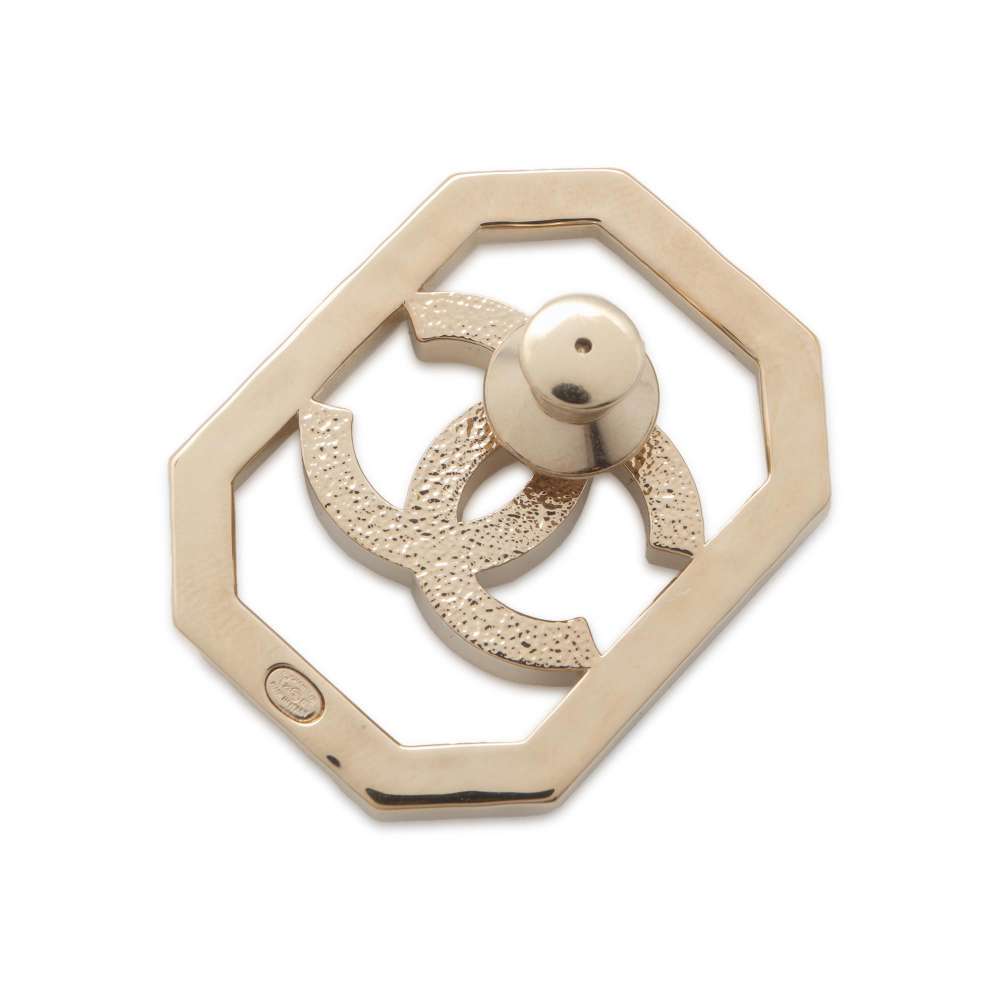 Chanel CC Logo Faux Pearl Brooch Champagne Gold Gold Plated