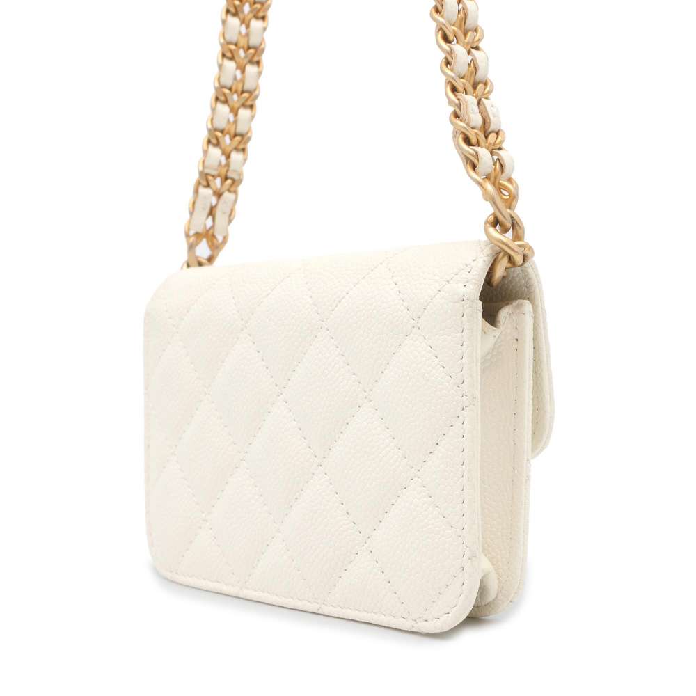 CHANEL Mini Materasse Chain Shoulder White AP2629 Caviar Leather