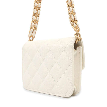 CHANEL Mini Materasse Chain Shoulder White AP2629 Caviar Leather