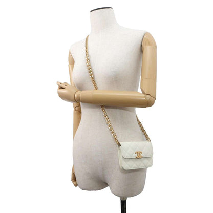 CHANEL Mini Materasse Chain Shoulder White AP2629 Caviar Leather