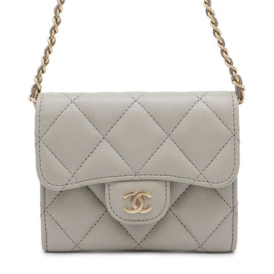 CHANEL Compact Chain wallet Gray AP0238 Lambskin