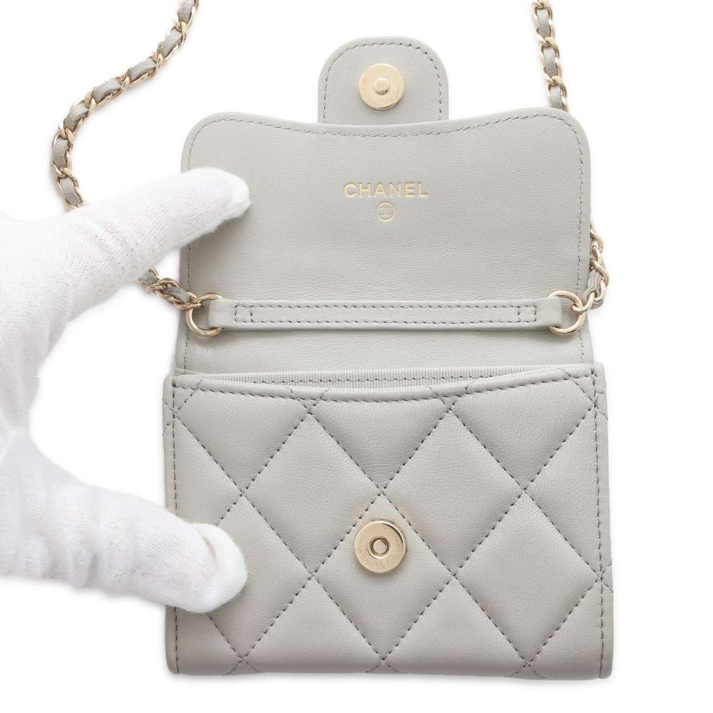 CHANEL Compact Chain wallet Gray AP0238 Lambskin