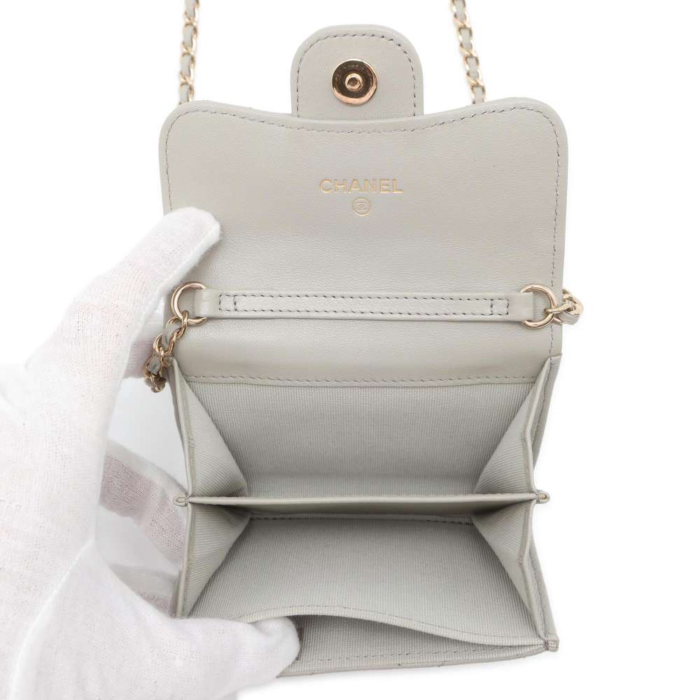 CHANEL Compact Chain wallet Gray AP0238 Lambskin