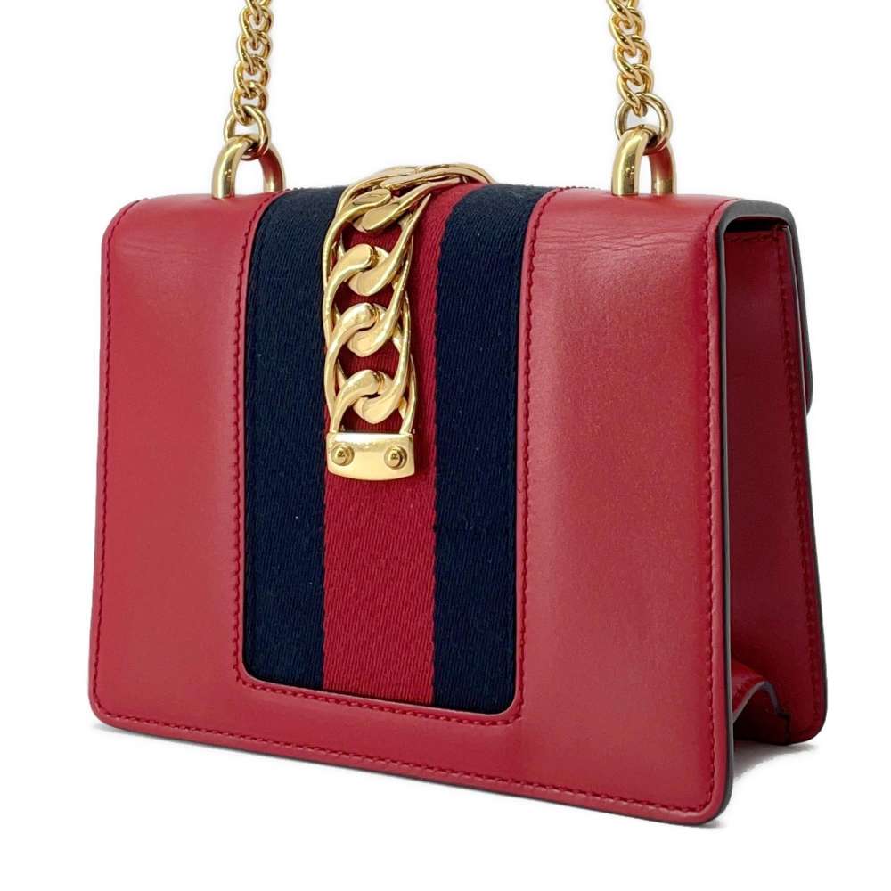 GUCCI Sylvie Shoulder Bag Red 431666 Leather