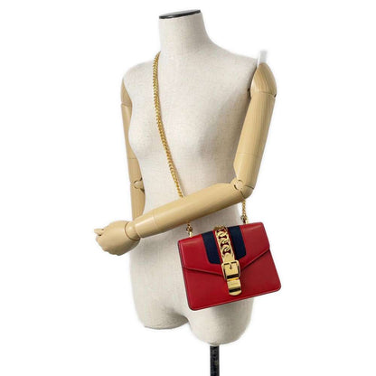 GUCCI Sylvie Shoulder Bag Red 431666 Leather