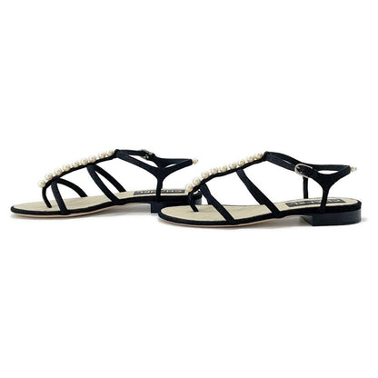 Chanel Pearl Sandals Black/Beige suede Size 36C