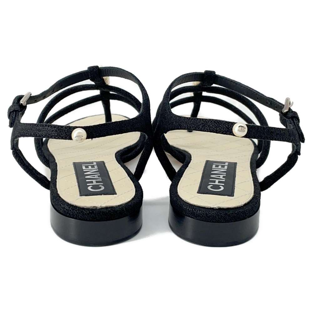 Chanel Pearl Sandals Black/Beige suede Size 36C