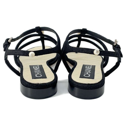 Chanel Pearl Sandals Black/Beige suede Size 36C