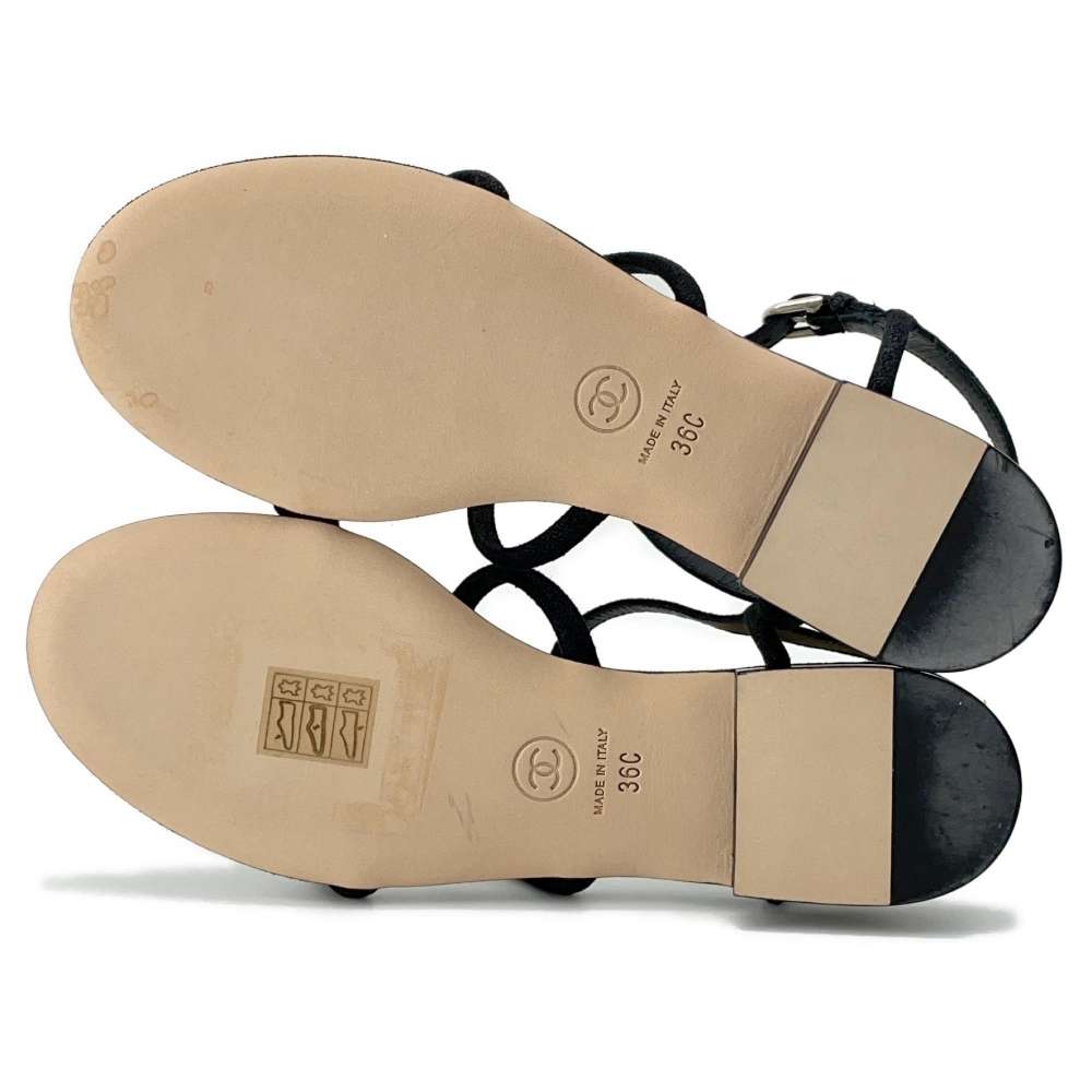 Chanel Pearl Sandals Black/Beige suede Size 36C