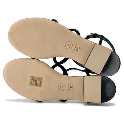 Chanel Pearl Sandals Black/Beige suede Size 36C