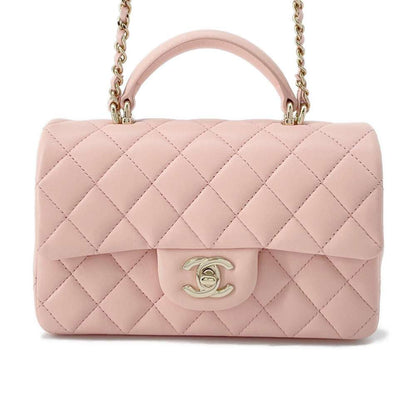 CHANEL Top handle mini Flap Bag Pink AS2431 Lambskin Size Mini