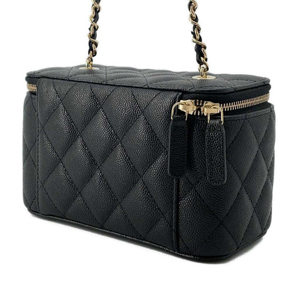 CHANEL Matelasse Chain Vanity Shoulder Bag Black AP1341 Caviar Leather Size PM