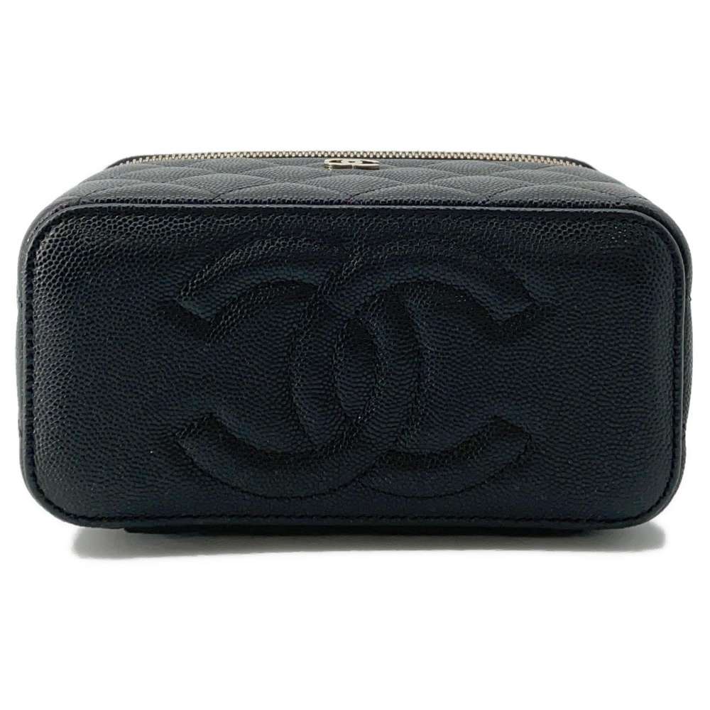 CHANEL Matelasse Chain Vanity Shoulder Bag Black AP1341 Caviar Leather Size PM
