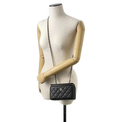 CHANEL Matelasse Chain Vanity Shoulder Bag Black AP1341 Caviar Leather Size PM