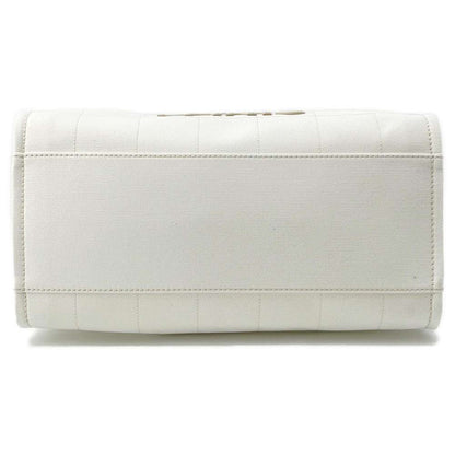 CHANEL Deauville Tote Bag White A66941 Canvas Leather Size GM