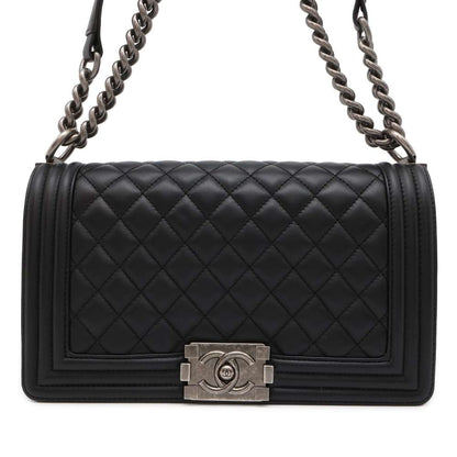 CHANEL Boy Chanel ChainShoulder Bag Black A67086 Lambskin Size 25