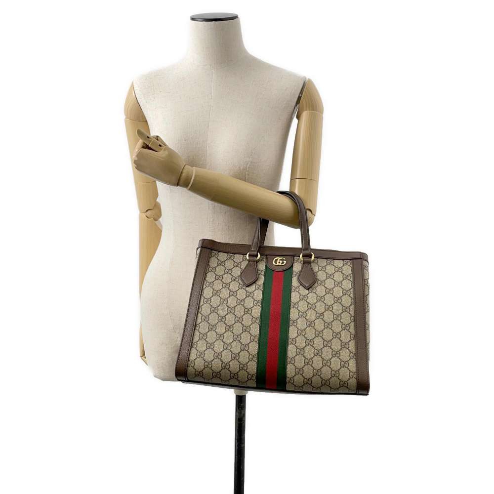 GUCCI Ophidia GGMedium Tote Bag Beige/Brown 524537 GG SupremeCanvas Leather