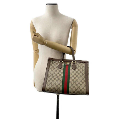 GUCCI Ophidia GGMedium Tote Bag Beige/Brown 524537 GG SupremeCanvas Leather