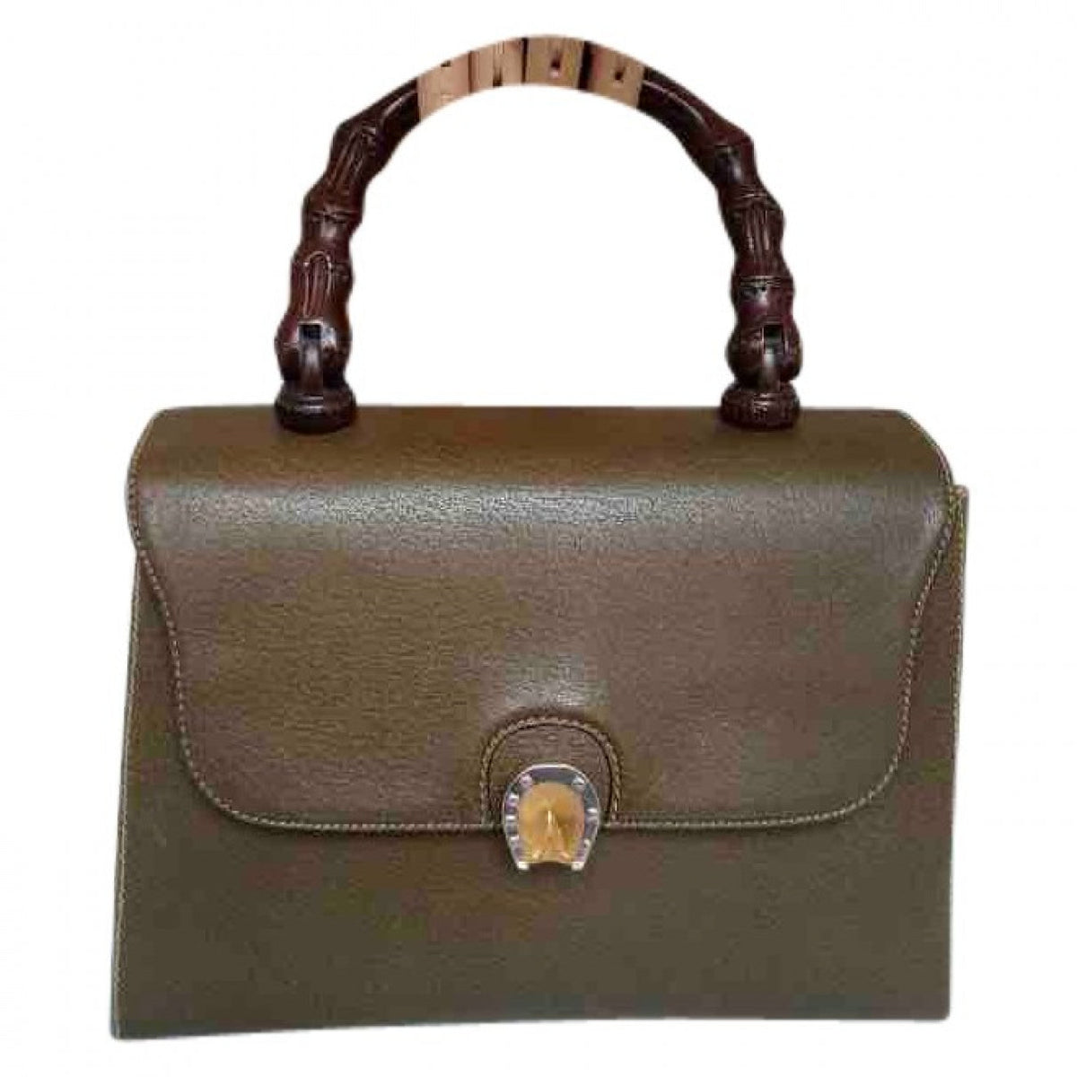 Gucci bamboo khaki leather handbag