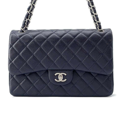 Chanel Matelasse W Flap ChainShoulder Bag Navy A58600 Caviar Leather Size 30