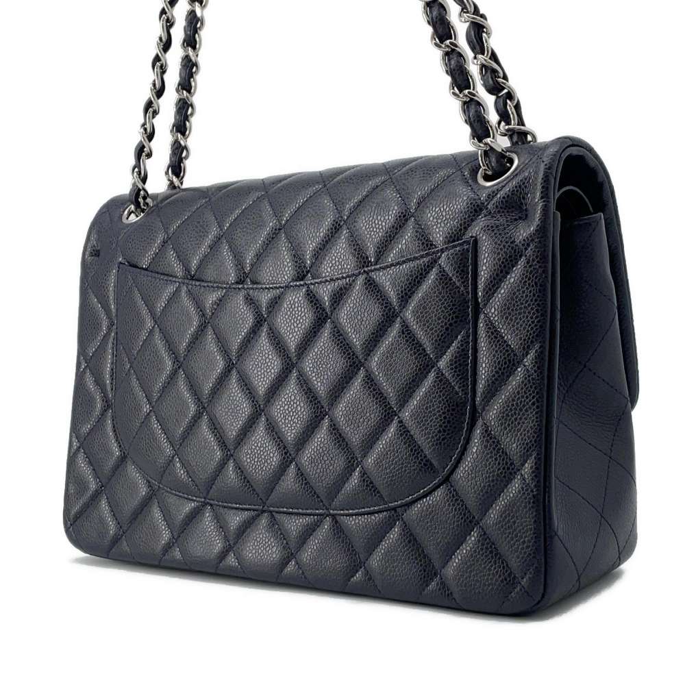 Chanel Matelasse W Flap ChainShoulder Bag Navy A58600 Caviar Leather Size 30