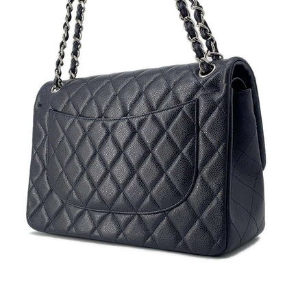 Chanel Matelasse W Flap ChainShoulder Bag Navy A58600 Caviar Leather Size 30