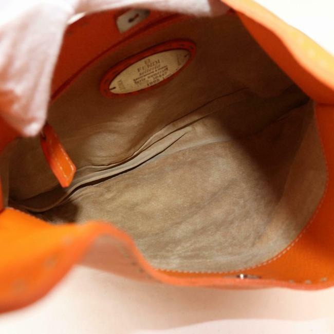 Fendi Style Shoulder Purse Orange Selleria Leather And Taupe Contrast Stitching Hobo Bag