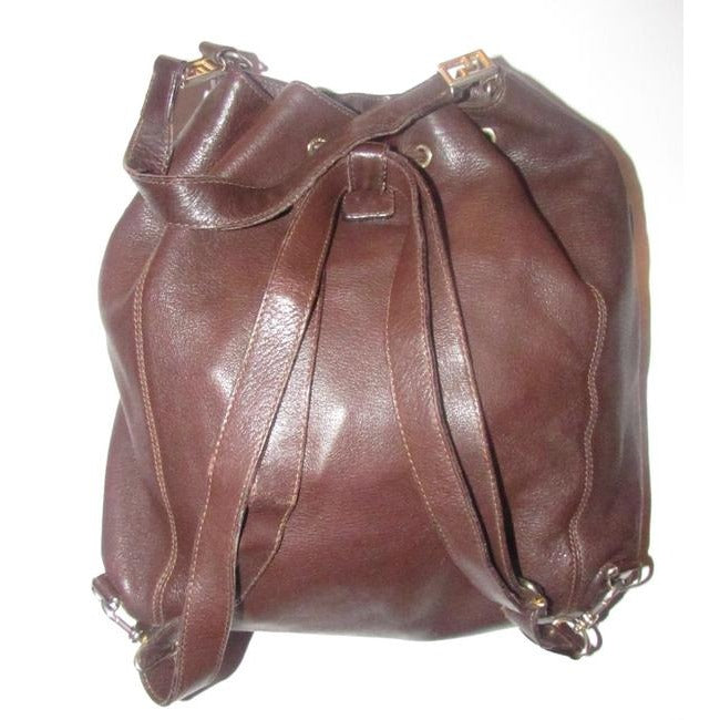 Fendi Brown Leather Three-Way Messenger Backpack Cross body