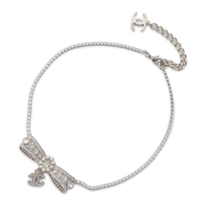 Chanel CC Logo Ribbon Motif Necklace ABB038 Metal Faux Pearl  Rhinestone