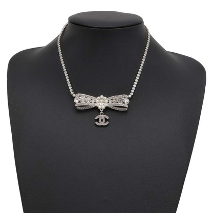 Chanel CC Logo Ribbon Motif Necklace ABB038 Metal Faux Pearl  Rhinestone