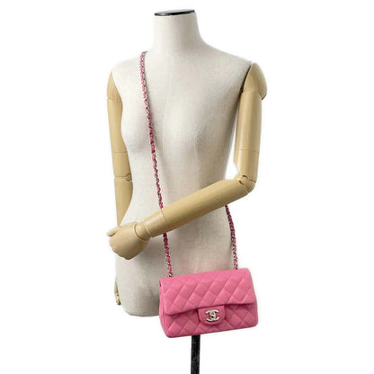 Chanel Mini Matelasse Chain Shoulder Bag Pink A69900 Lambskin Size 20