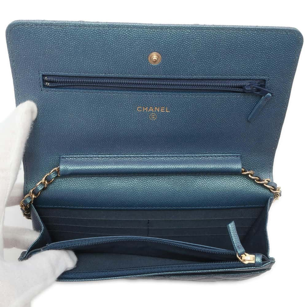 CHANEL Matelasse Chain wallet Metalic Blue A33814 Caviar Leather