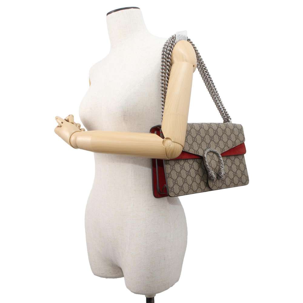 Gucci Dionysus ChainShoulder Bag Brown/Red 400249 PVC suede
