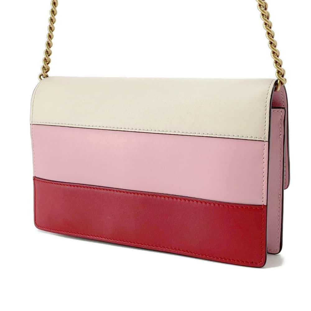 GUCCI Queen Margaret Bee Chain Wallet Pink/Red/White 476079 Leather