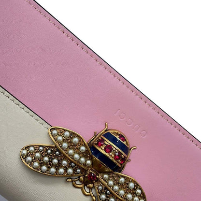 GUCCI Queen Margaret Bee Chain Wallet Pink/Red/White 476079 Leather