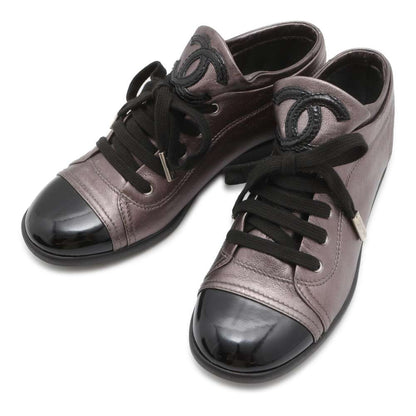 CHANEL Lace up shoes Black/Gray Patent Leather Leather Size 37