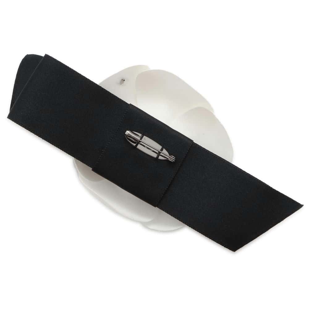 CHANEL Camellia Ribbon Brooch White/Black AA9146 Nylon Satin